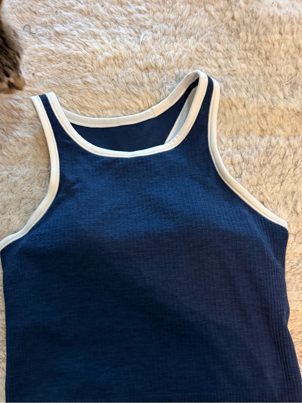 lululemon ebb athletica Navy Ribbed Tank with Cream Trim